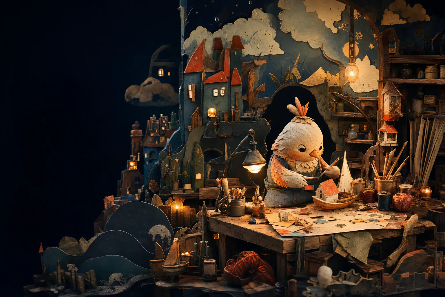 A theatre workshop filled with handmade props
